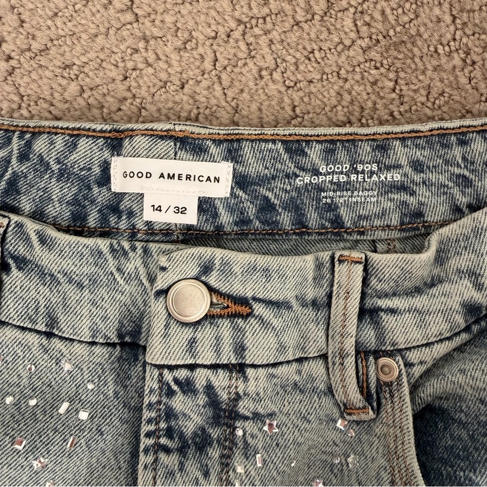 Good American Crystal Stars Good 90’s Crop Straight Leg Jeans - Picture 6 of 6